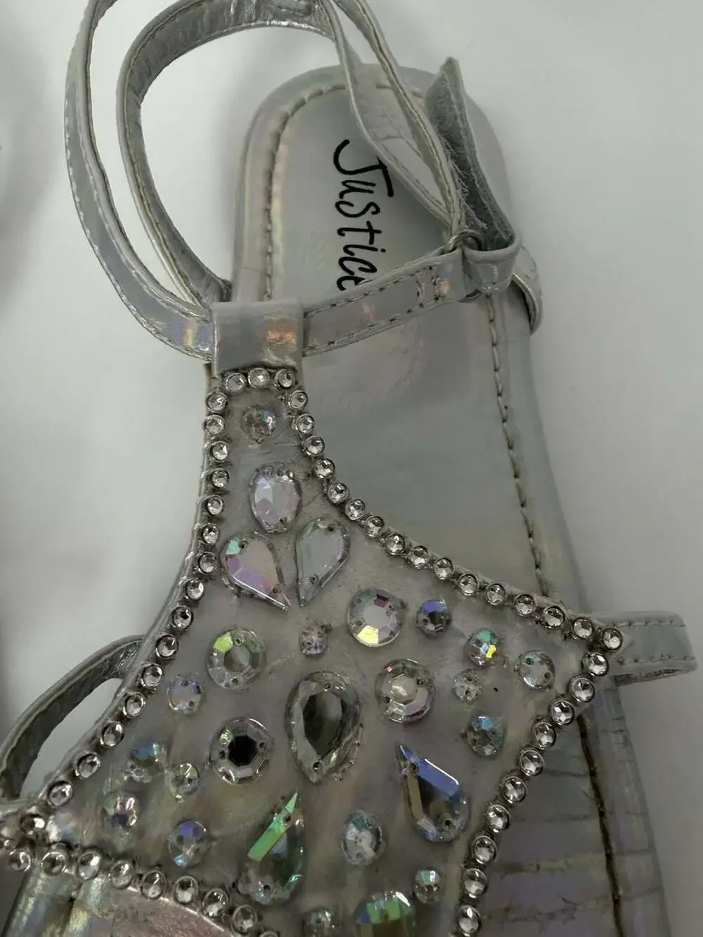 Justice Sandals Girls Size 5 Silver Bling